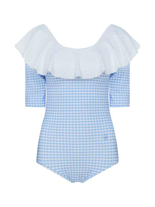 Ruffle Gingham Check SwimSuit-SkyBlue