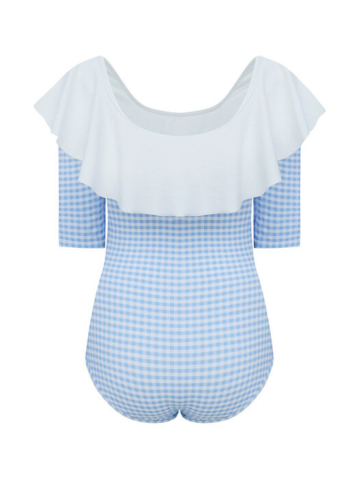 Ruffle Gingham Check SwimSuit-SkyBlue