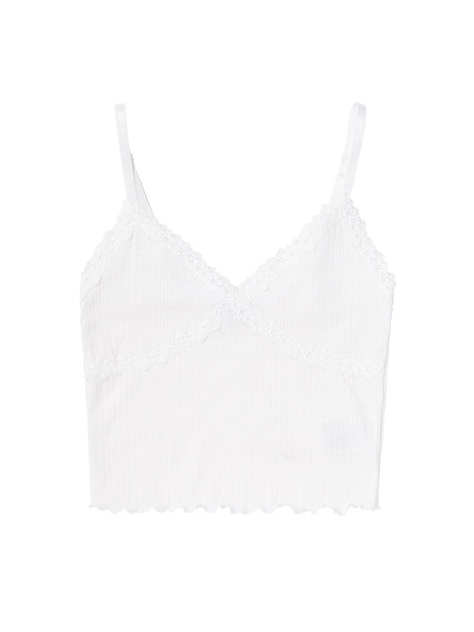 FLOWER LACE RIBBED TOP WHITE