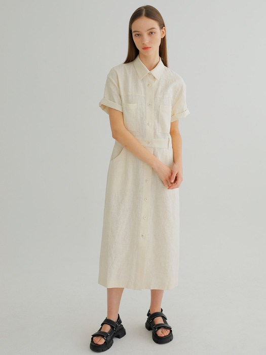 LINEN SHIRT DRESS / LIGHT BEIGE