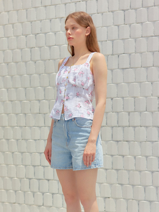 SHIRRING SLEEVELESS BLOUSE_FLOWER