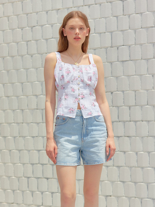 SHIRRING SLEEVELESS BLOUSE_FLOWER