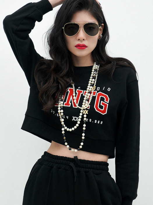 Logo-Embroidered Cropped Sweat Shirt[Black(WOMAN)]_UTT-FM01 