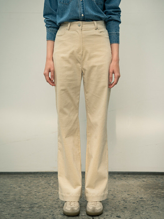 SIPT7056  high waist corduroy pants_Cream