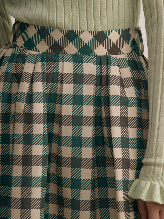 [N]BOROMWAT Flared skirt (Khaki check)