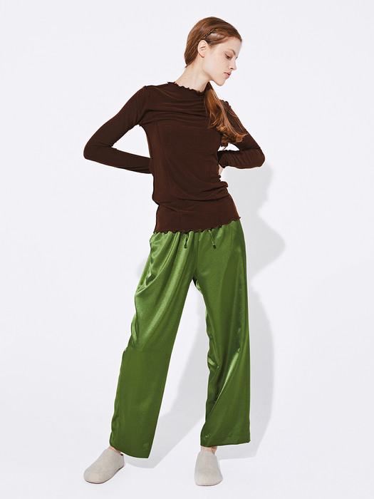 GLOSSY WIDE EASY PANTS_Green