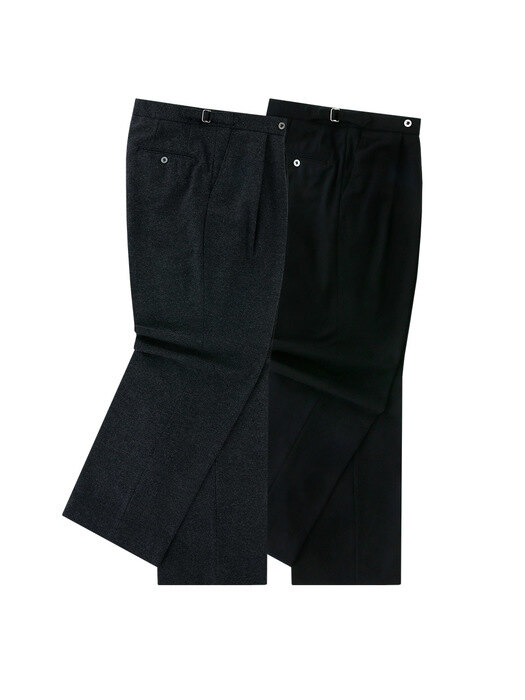   [Easy line] Wool Flannel Wide Pants (Black)