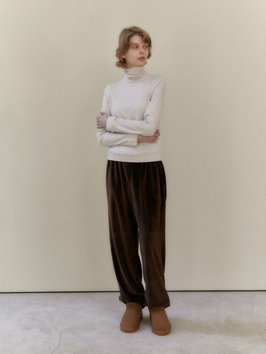 Velvet Stripe Banding Pants (Brown)