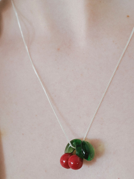 [Glass,925silver]Cherry necklace