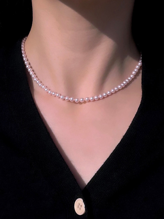 Classic Pink Pearl Necklace 4mm Silver925 클래식 핑크 진주 실버 목걸이 4mm