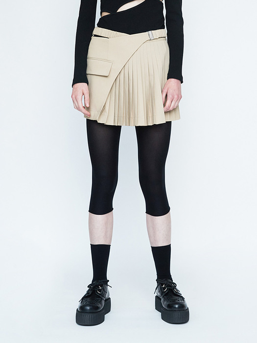Front Crossed Pleated Mini Skirt_BE