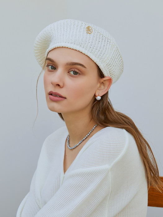 ANC GOLD LOGO KNIT BERET_IVORY