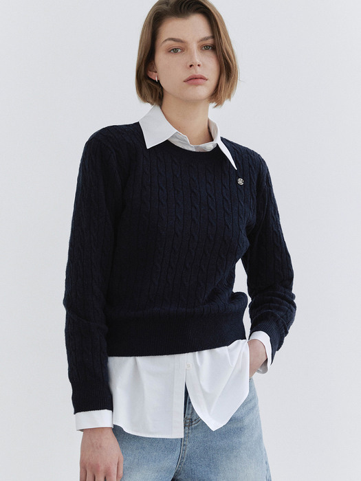 Cable pullover knit / Navy
