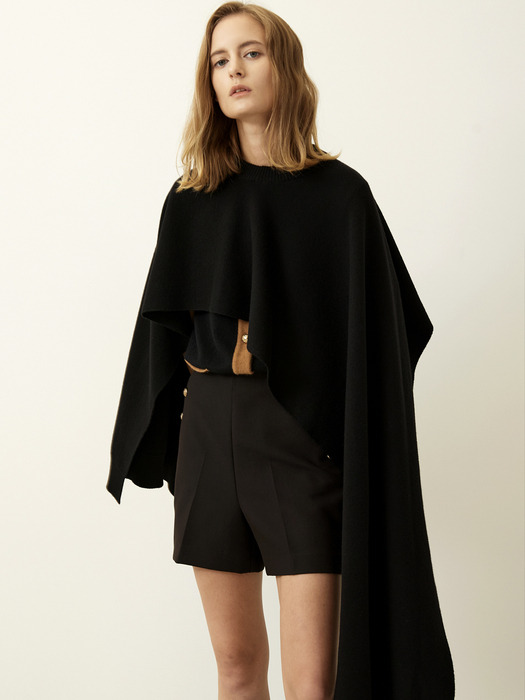 Unbalanced Multi Knit Pancho Black