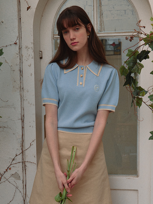 LINE COLLAR LOGO KNIT BLUE