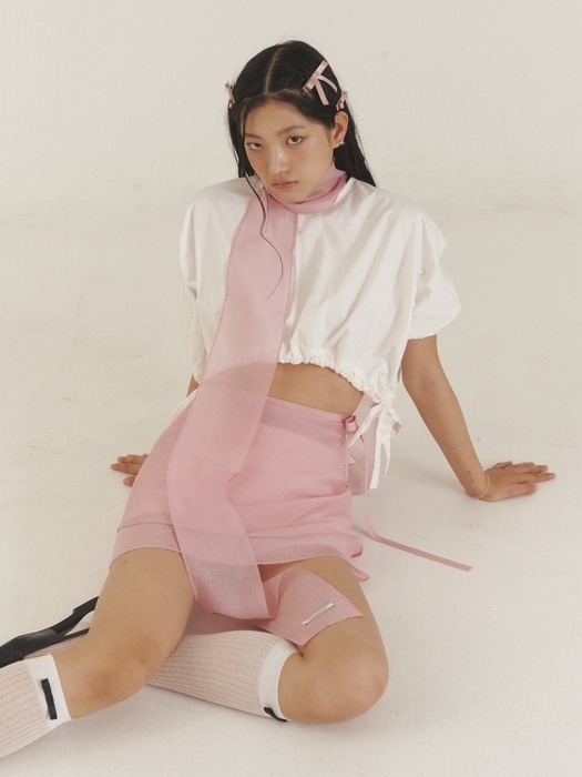 Love Ribbon Sheer Layered Wrap Skirt_PK
