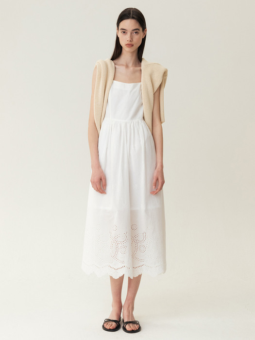 RESORT23 Sleeveless Flare lace Dress Pure-White
