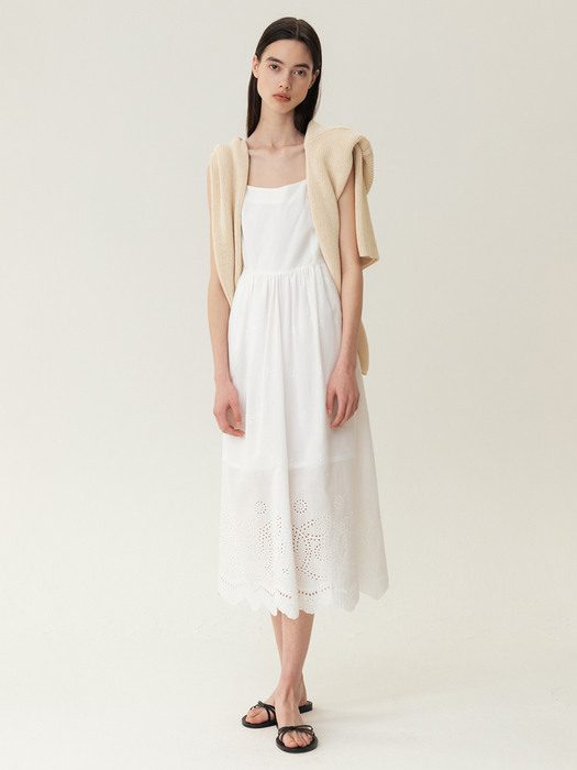 RESORT23 Sleeveless Flare lace Dress Pure-White