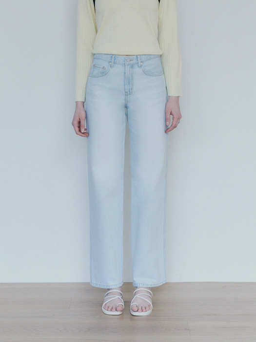 mid rise straight denim pants ice blue