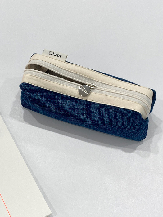 Clam round pencilcase _ Blue denim