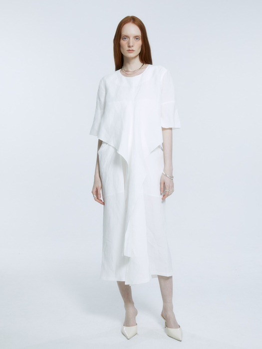 LETE ROBE Drape Linen Dress_Off White