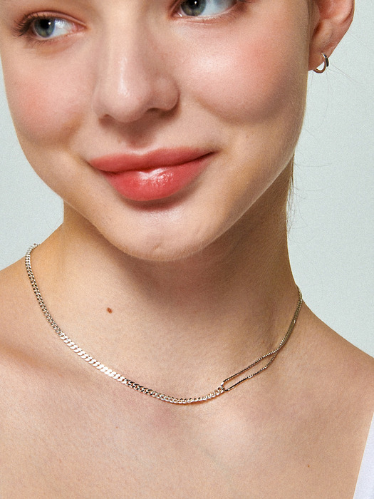 Curve Unbal Chain Silver Necklace In435 [Silver]