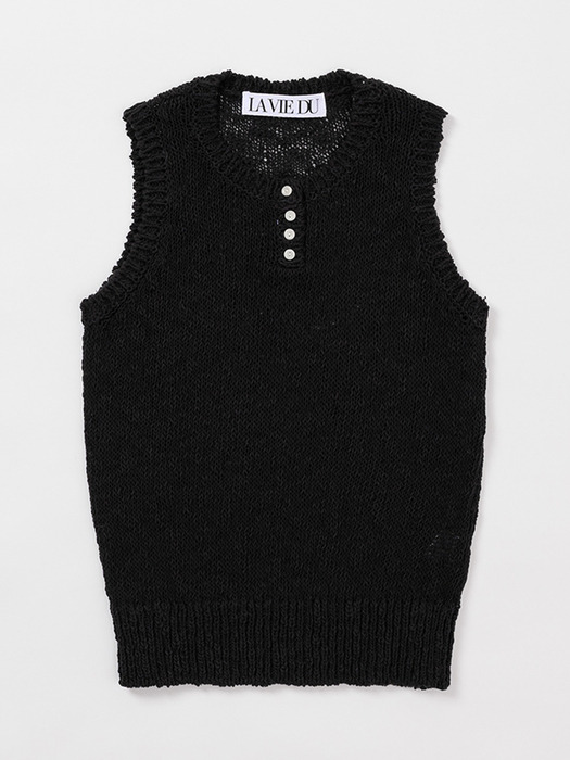 Button sleeveless knit (Black)