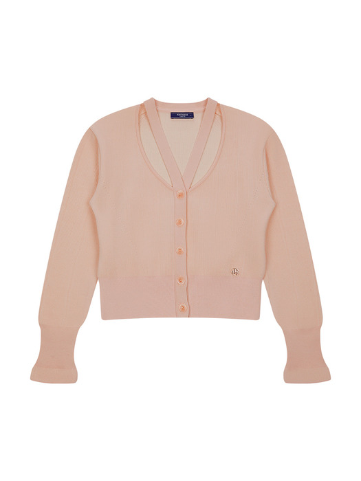TWO TONE RIBBED CARDIGAN - PINK