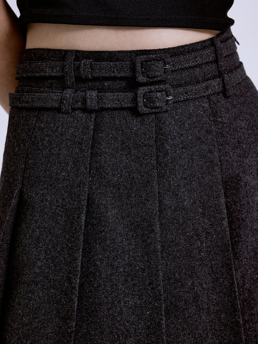 Mute wool pleats skirt 2color