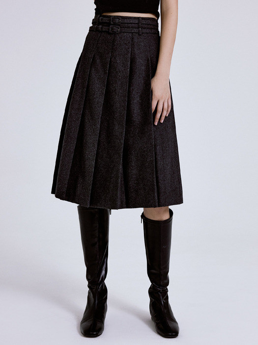 Mute wool pleats skirt 2color