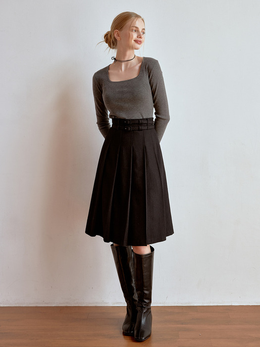 Mute wool pleats skirt 2color