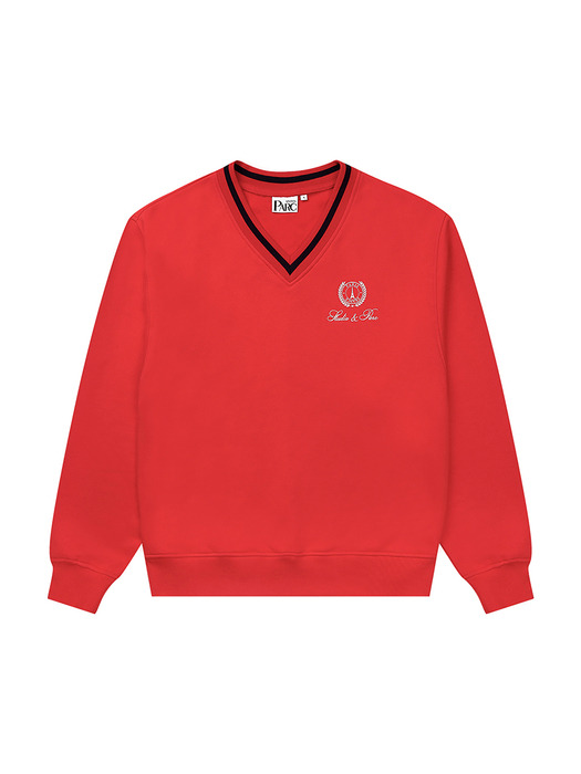 (UNI) V Neck Sweatshirt_Red