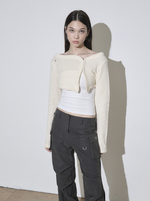 SIDE BUTTON  CROP CARDIGAN [IVORY]