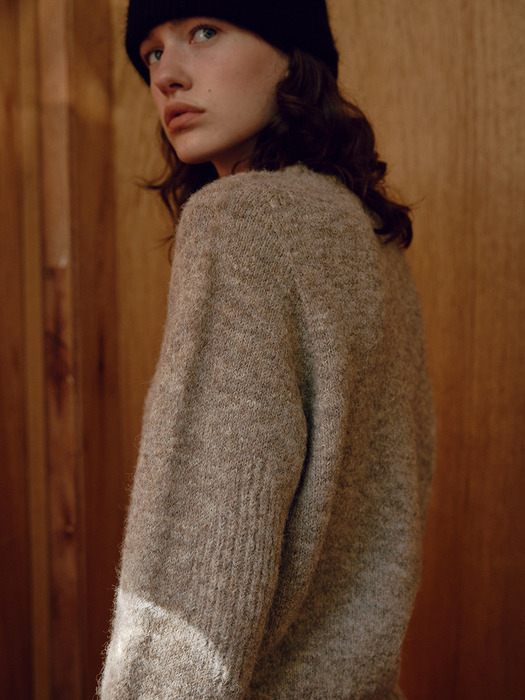[Women] Whole Garment Wool Sweater (Beige)