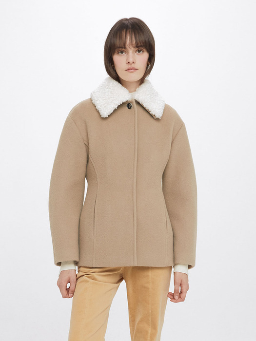 Fur Collar Jacket in Beige VW3WJ047-91