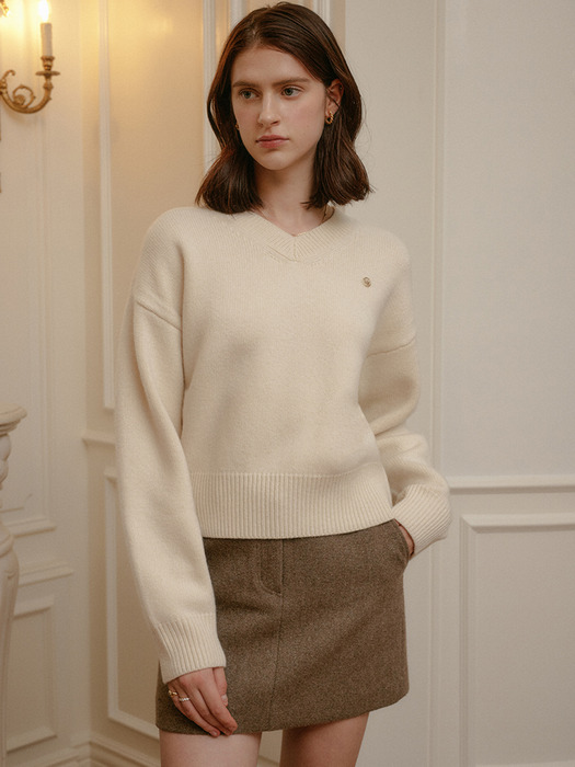 리디아 브이넥 니트 탑 / LIDIA V NECK WOOL KNIT TOP_4colors