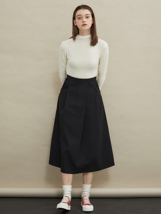 Pintuck A-line long skirt [Black]