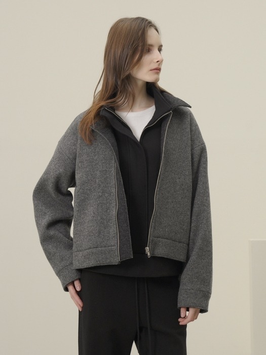Knitted Wool Zip-up Jumper _Grey