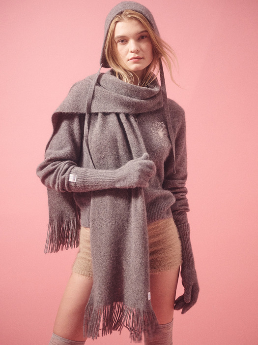 RACCOON BLENDED MUFFLER FRINGE_GREY