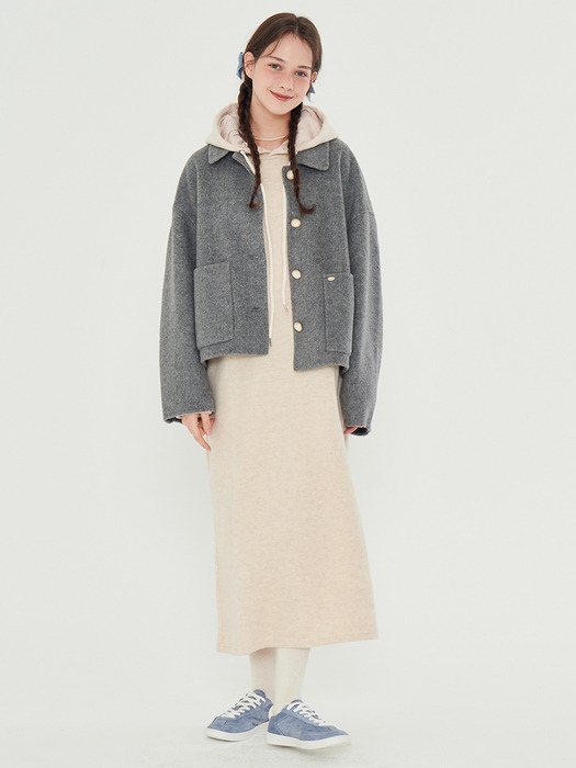 MET minimal wool knit hood dress beige