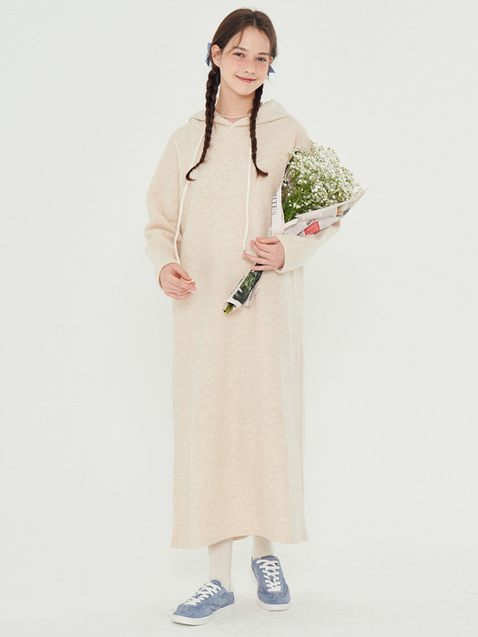 MET minimal wool knit hood dress beige