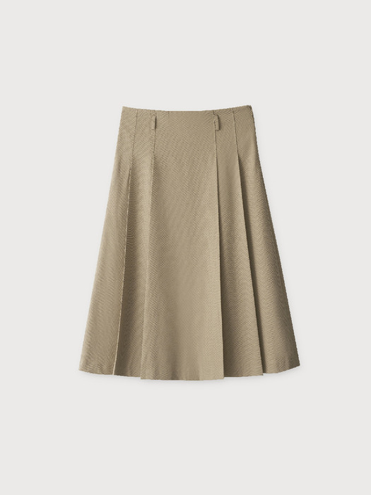 side pleated skirt_beige