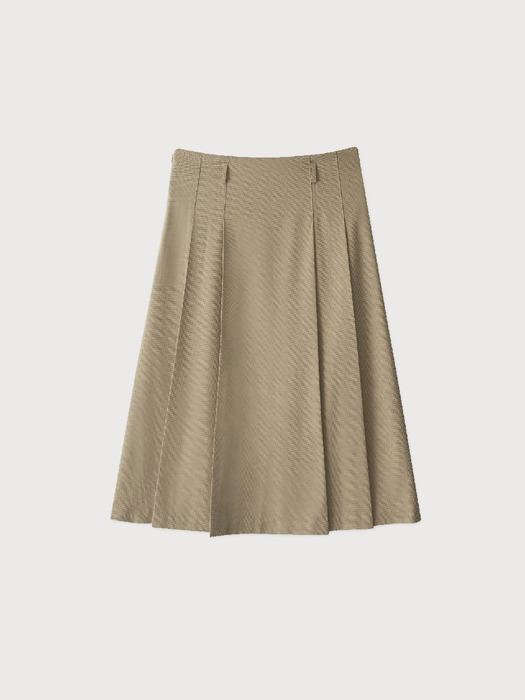 side pleated skirt_beige