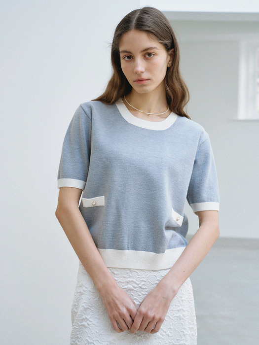 Rachel Classic Button Knit_Gray Ivory