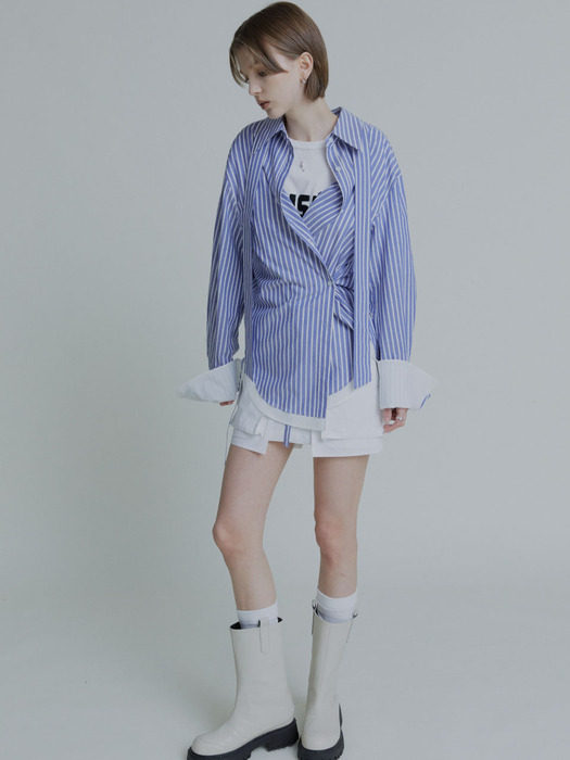 MARIA Double Layered Cuffs Shirts_Blue Stripe