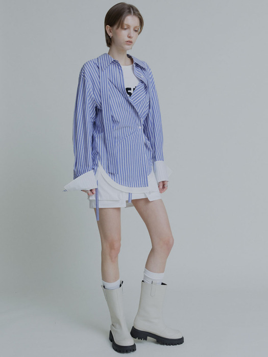 MARIA Double Layered Cuffs Shirts_Blue Stripe