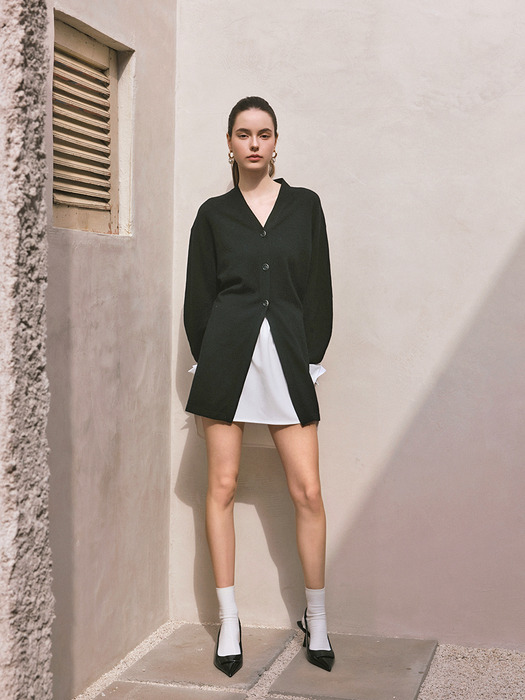 100% wool longcardigan & cuffs mini skirt - Black