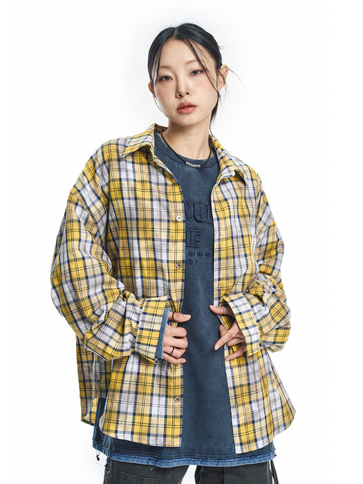 Dirty washed check shirt - yellow