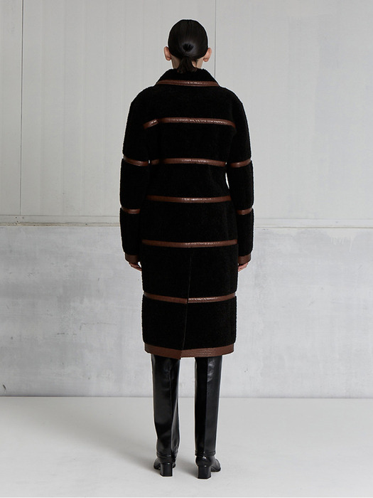 LINE CONTRAST SHEARLING COAT (BLACK)