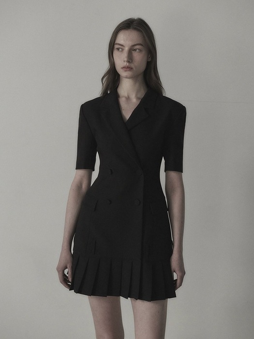 Jenn Pleated half-sleeve suit jacket dress - Black
